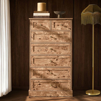 Ruby 7 Drawer Tall Chest - Light Burl Effect - DUSK