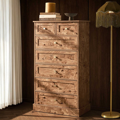 Ruby 7 Drawer Tall Chest - Light Burl Effect - DUSK
