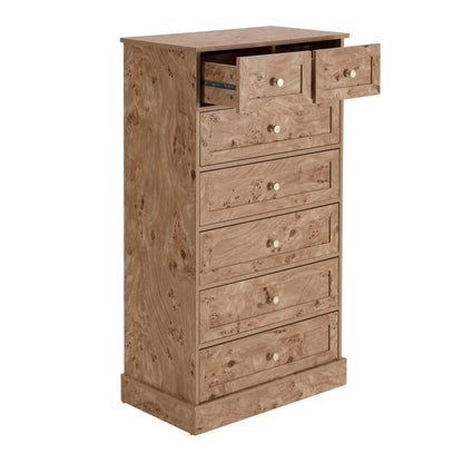 Ruby 7 Drawer Tall Chest - Light Burl Effect - DUSK