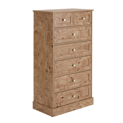 Ruby 7 Drawer Tall Chest - Light Burl Effect - DUSK