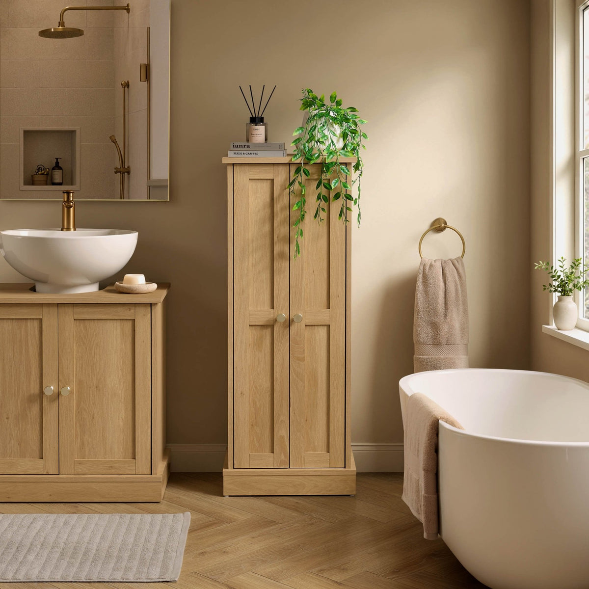 Ruby Bathroom Storage Cabinet - Light Wood - DUSK