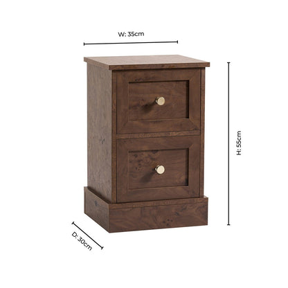 Ruby Compact 2 Drawer Bedside Table - Dark Burl Effect - DUSK