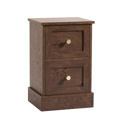Ruby Compact 2 Drawer Bedside Table - Dark Burl Effect - DUSK