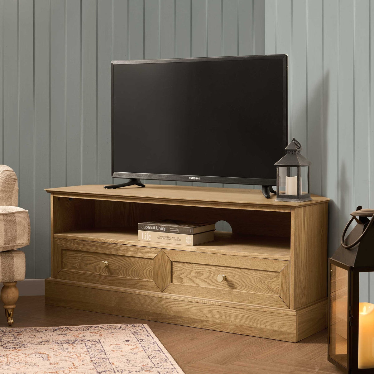 Ruby Corner TV Unit for TVs up to 55"- Light Wood - DUSK
