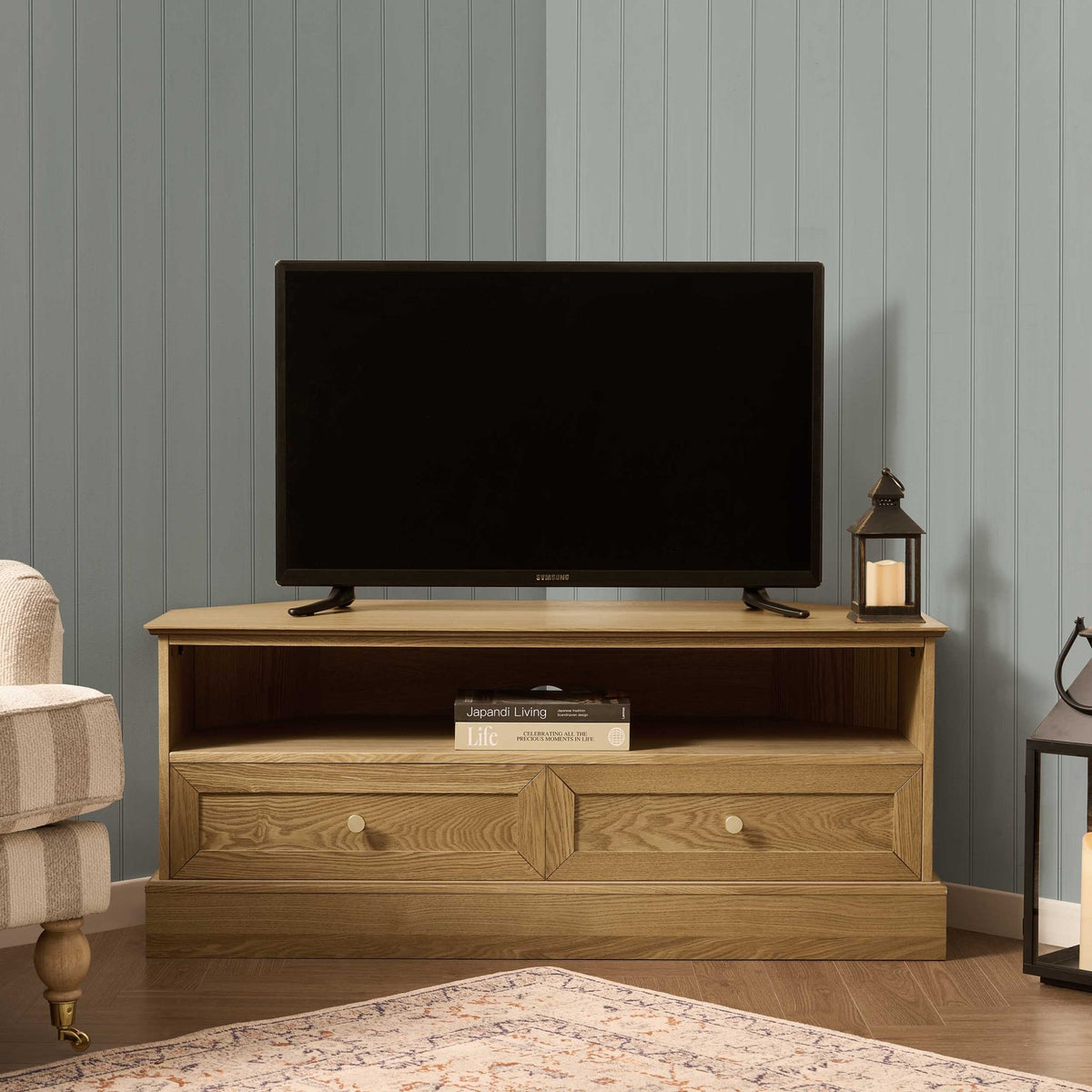 Ruby Corner TV Unit for TVs up to 55"- Light Wood - DUSK