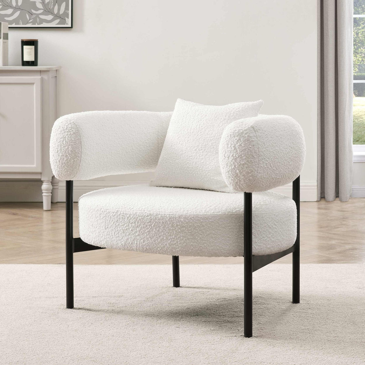Sabrina Boucle Accent Chair - Off White - DUSK
