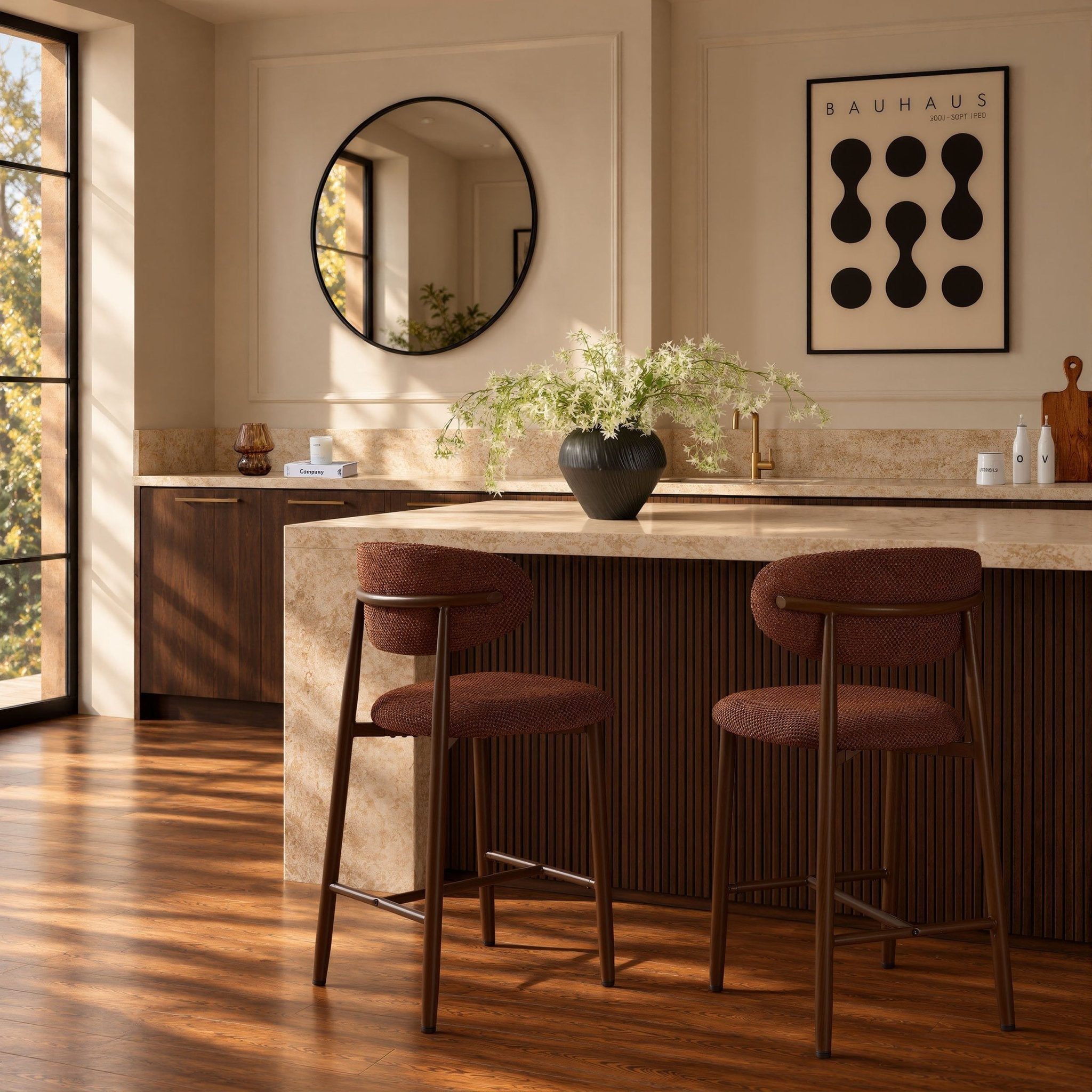 Sally Set of 2 Barstools - Honeycomb Chenille Terracotta - DUSK