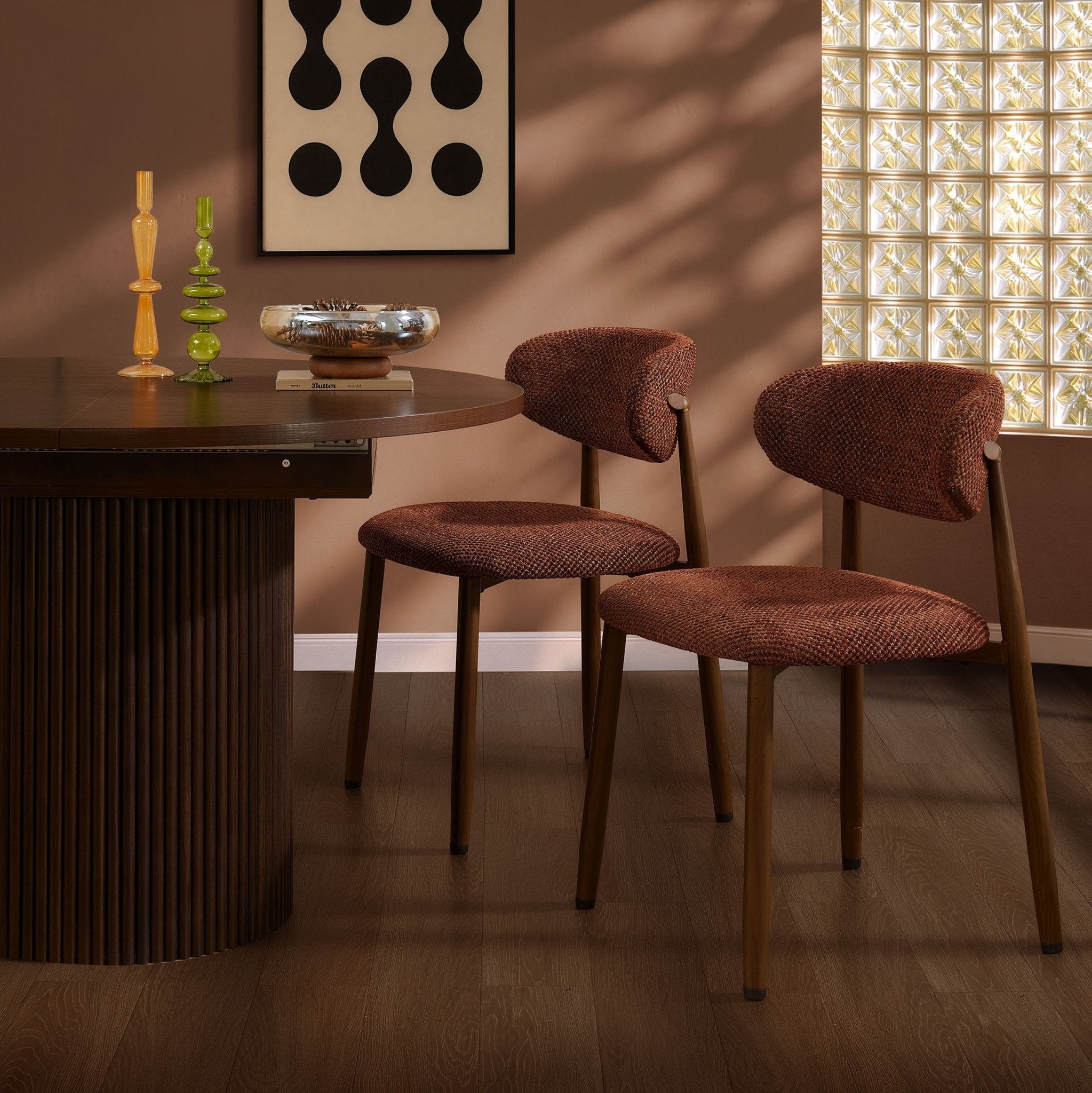 Sally Set of 2 Dining Chairs - Honeycomb Chenille Terracotta - DUSK