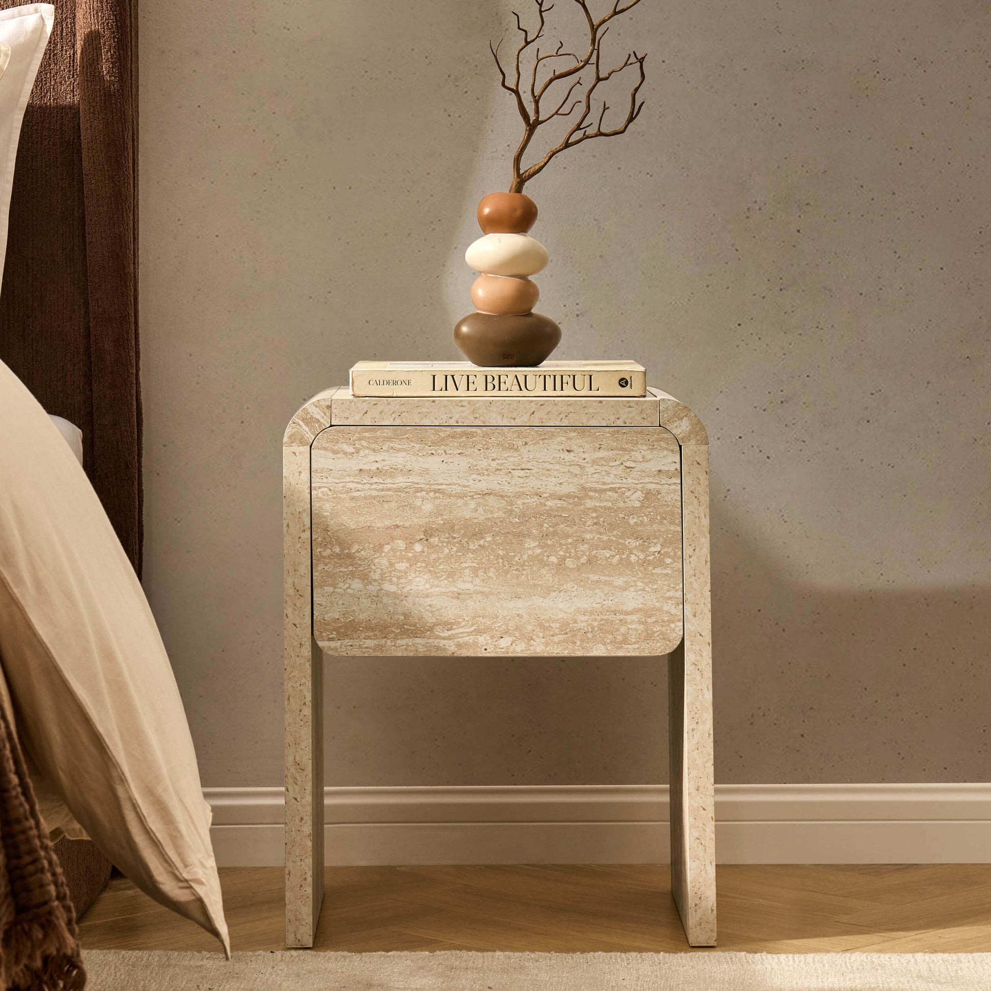 Samira Side Table - Travertine Effect - DUSK