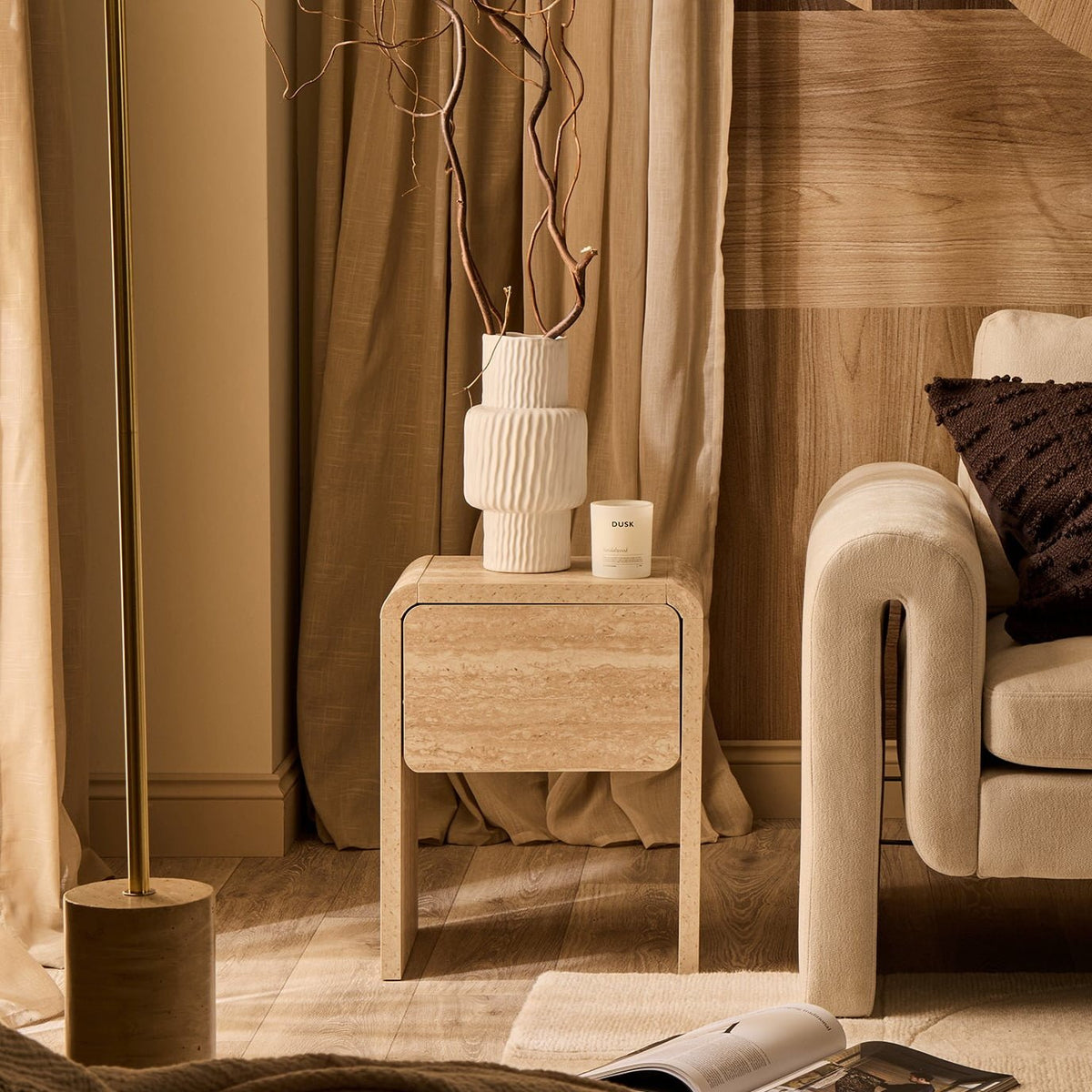 Samira Side Table - Travertine Effect - DUSK