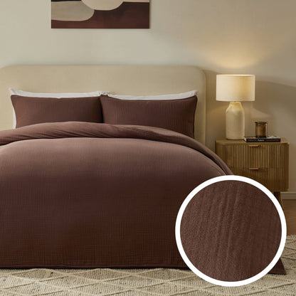 Santorini Muslin Duvet Cover & Pillowcase Set - Mocha - DUSK