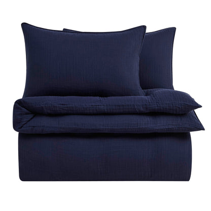 Santorini Muslin Duvet Cover & Pillowcase Set - Navy - DUSK