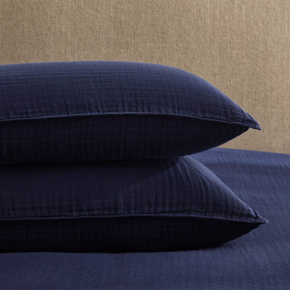 Santorini Muslin Duvet Cover & Pillowcase Set - Navy - DUSK
