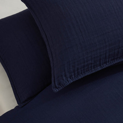Santorini Muslin Duvet Cover & Pillowcase Set - Navy - DUSK