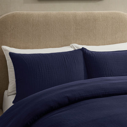 Santorini Muslin Duvet Cover & Pillowcase Set - Navy - DUSK