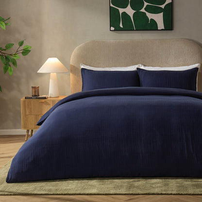 Santorini Muslin Duvet Cover & Pillowcase Set - Navy - DUSK