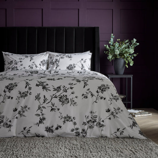 Sapporo Monochrome Floral Duvet Cover Set - White/Black - DUSK