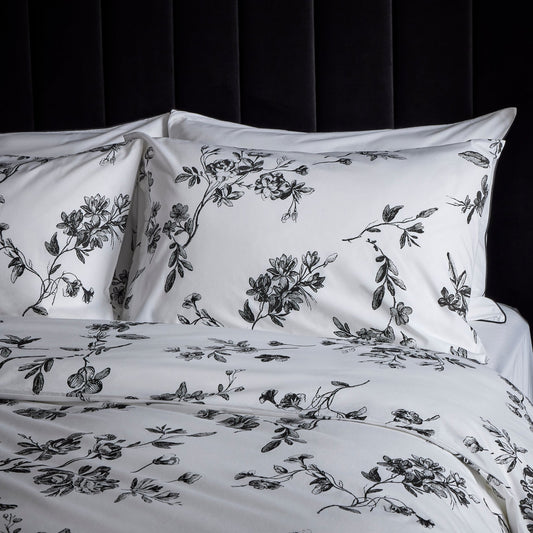 Sapporo Monochrome Floral Duvet Cover Set - White/Black - DUSK