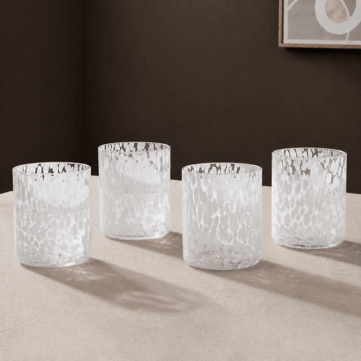 Sarda Dotty Glass Tumblers - Set of 4 - White - DUSK