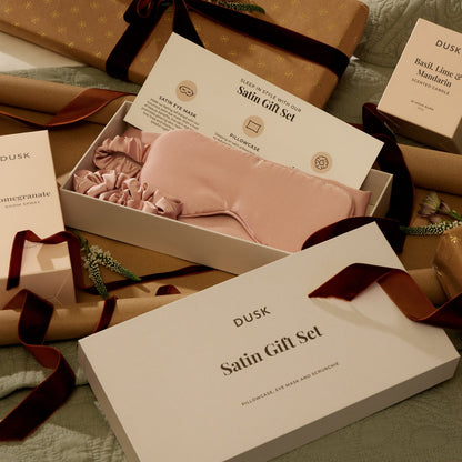 Satin Pillowcase, Eye Mask and Hair Tie Gift Set - Pink - DUSK