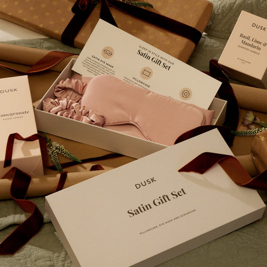 Satin Pillowcase, Eye Mask and Hair Tie Gift Set - Pink - DUSK