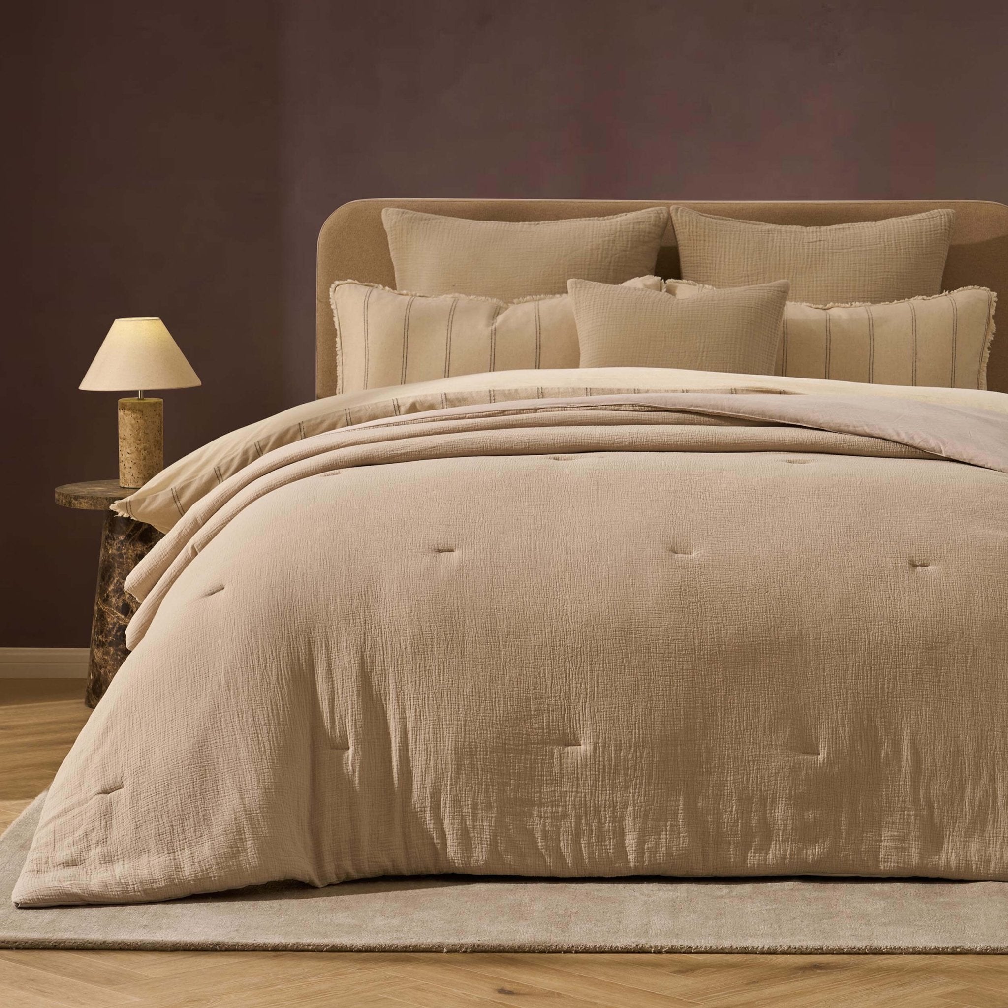 Savannah Four Layer Quilted Tufted Muslin Bedspread - Oat - DUSK