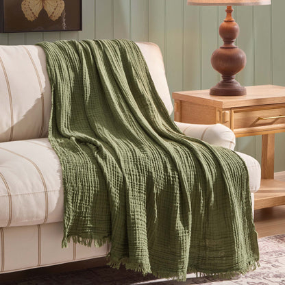 Savannah Four Layer Tufted Muslin Sofa Throw - Olive Green - DUSK