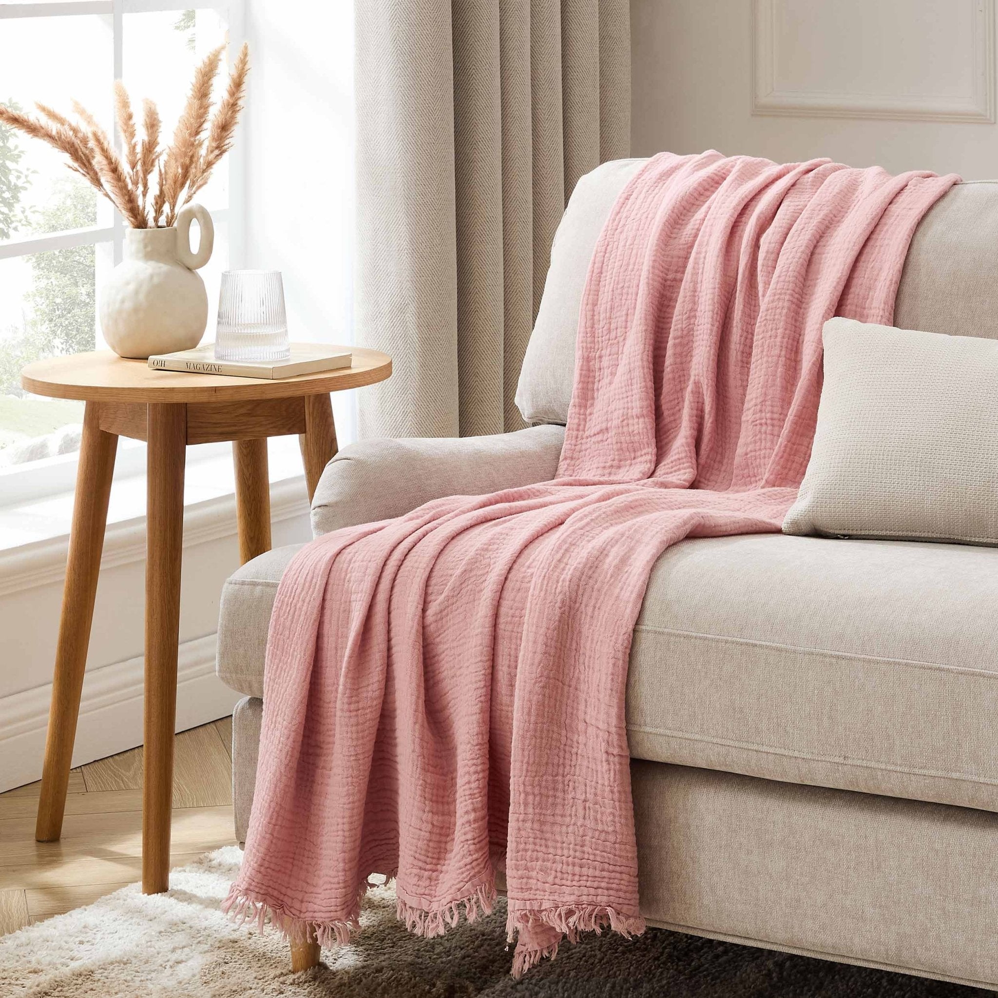 Savannah Four Layer Tufted Muslin Sofa Throw - Rose - DUSK