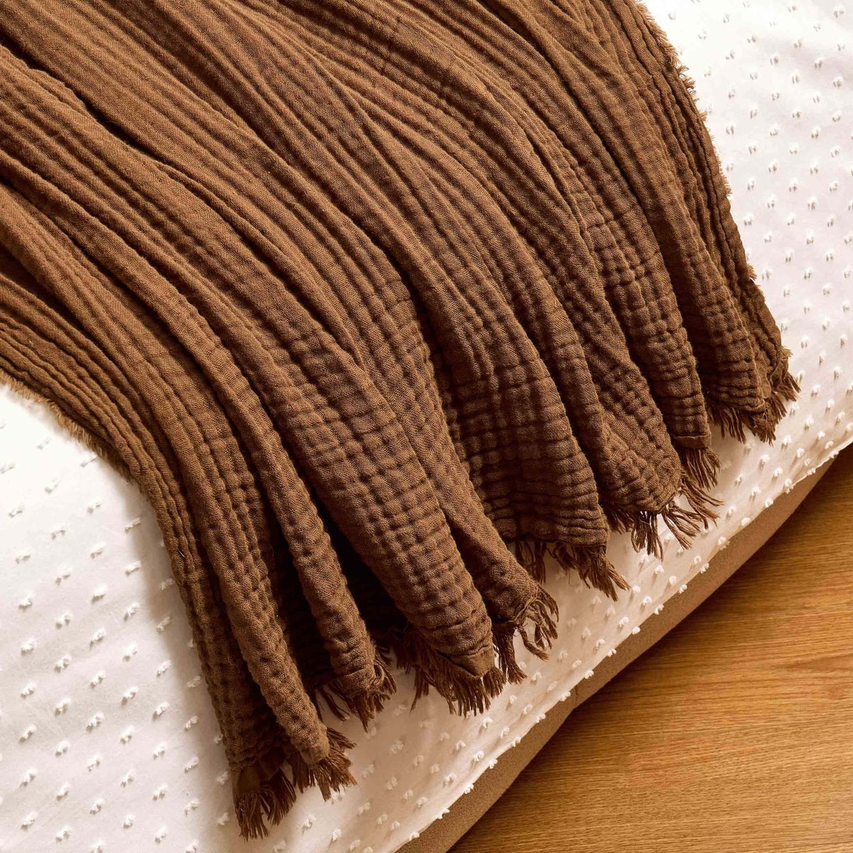 Savannah Four Layer Tufted Muslin Throw - Chocolate - DUSK