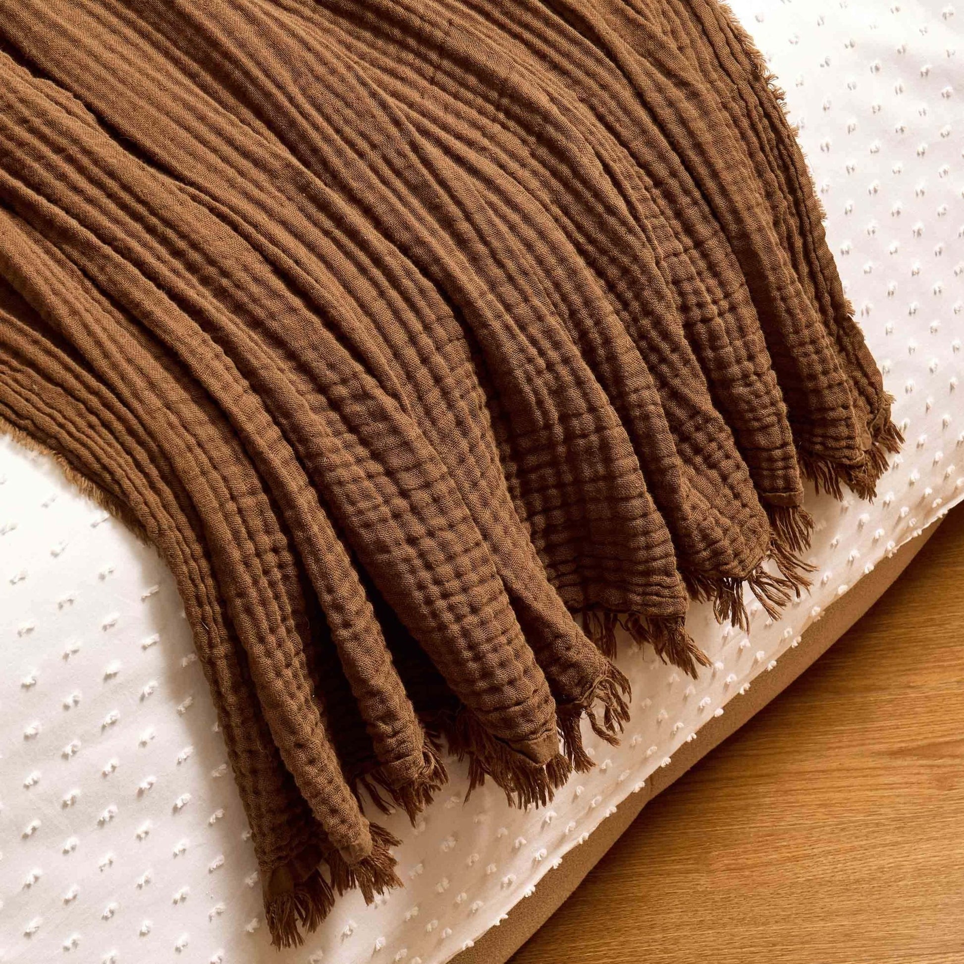 Savannah Four Layer Tufted Muslin Throw - Chocolate - DUSK