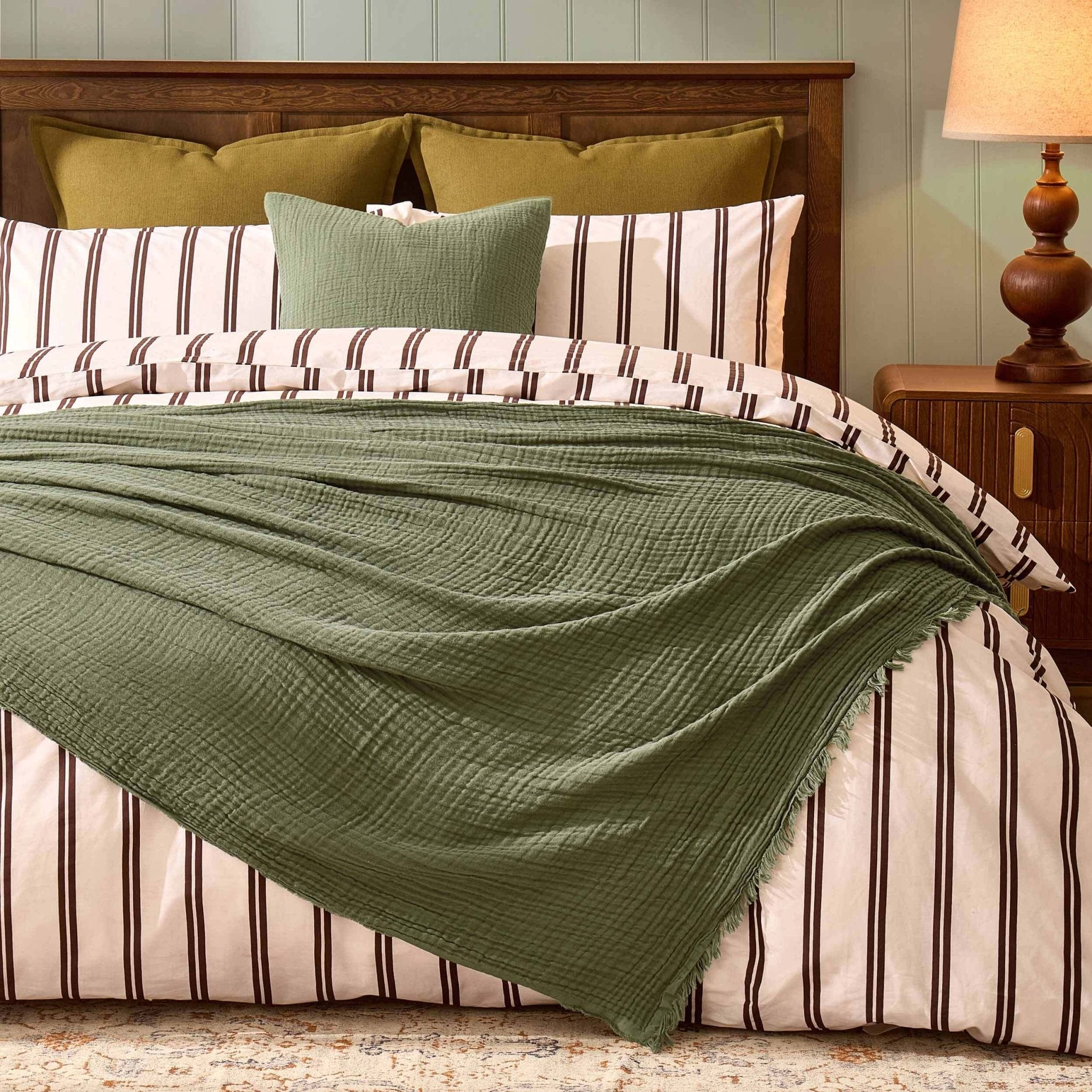 Savannah Four Layer Tufted Muslin Throw - Olive Green - DUSK