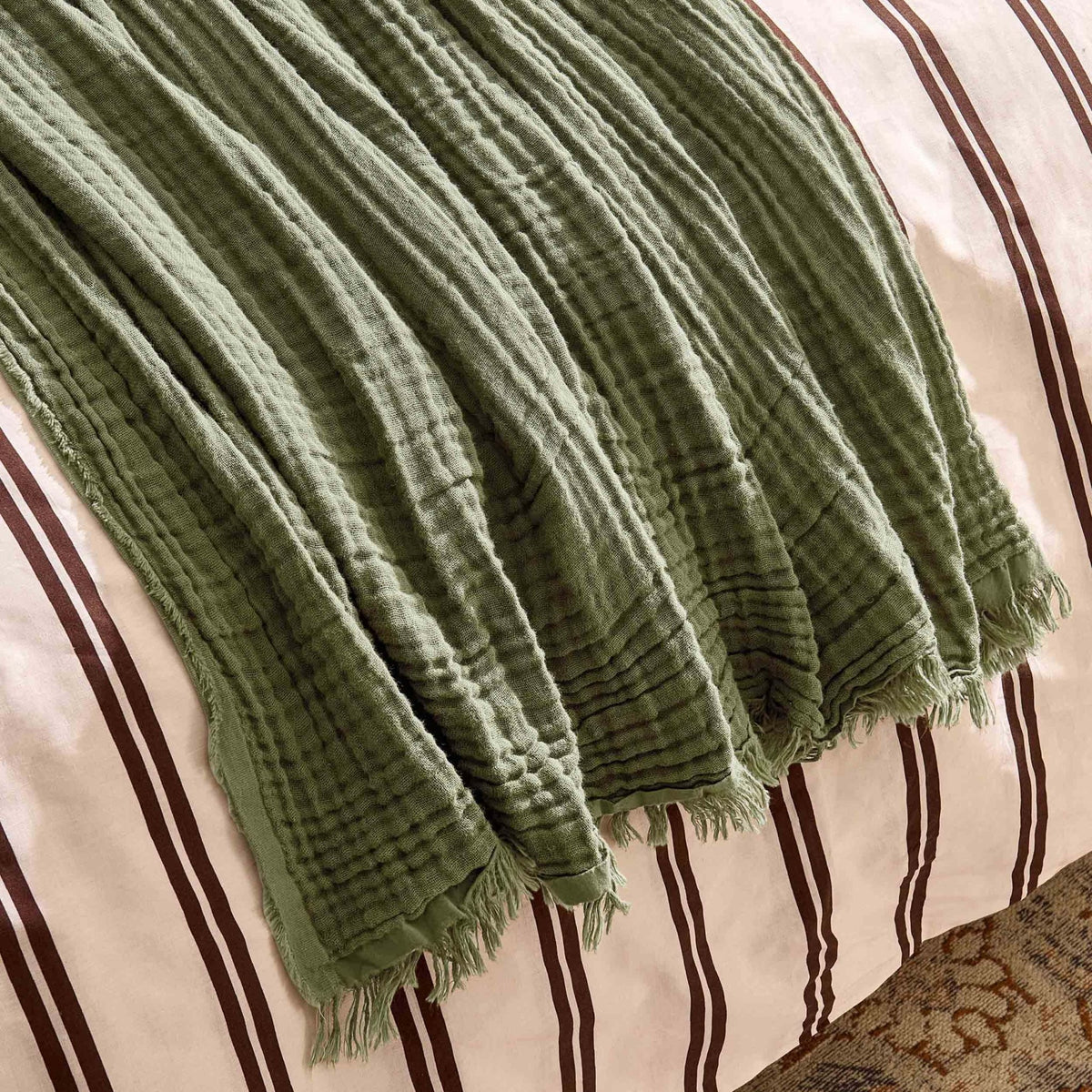 Savannah Four Layer Tufted Muslin Throw - Olive Green - DUSK