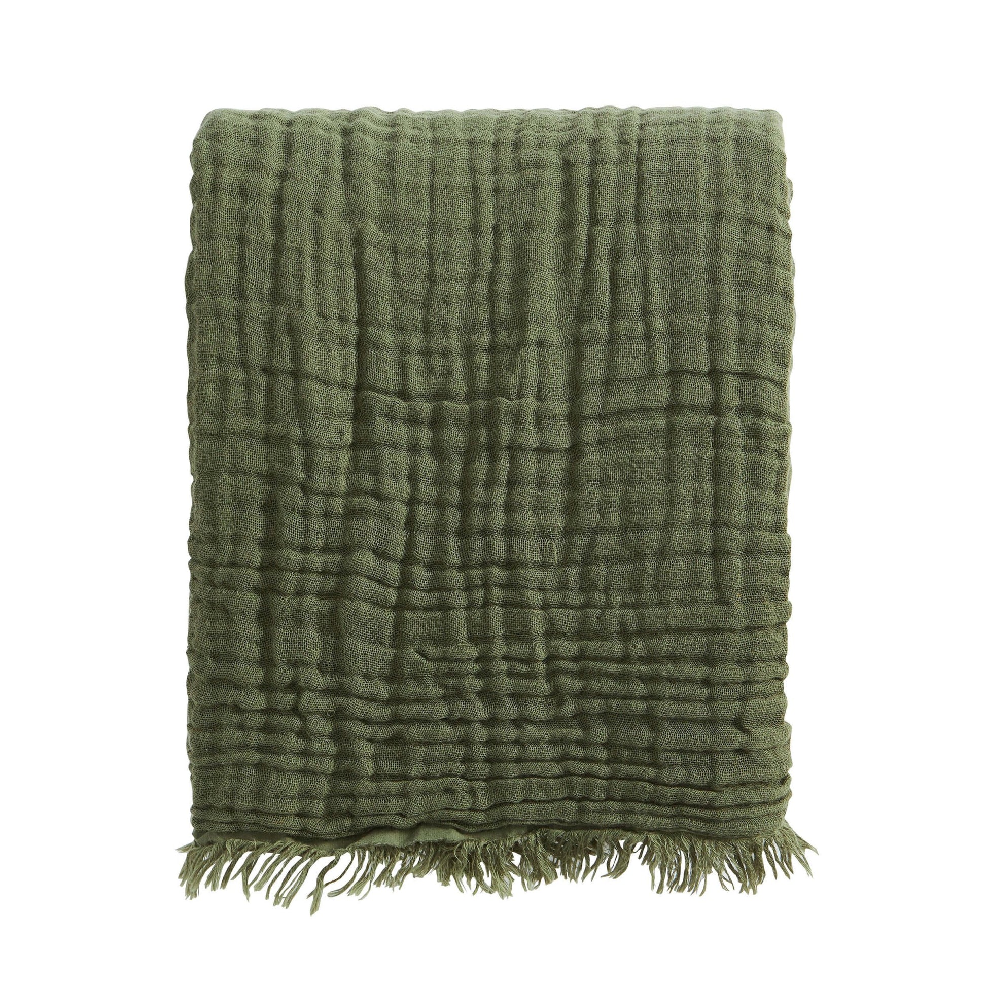 Savannah Four Layer Tufted Muslin Throw - Olive Green - DUSK