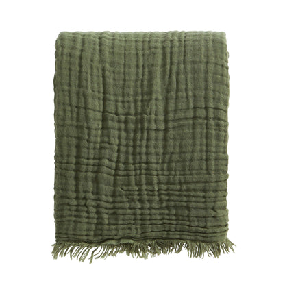 Savannah Four Layer Tufted Muslin Throw - Olive Green - DUSK