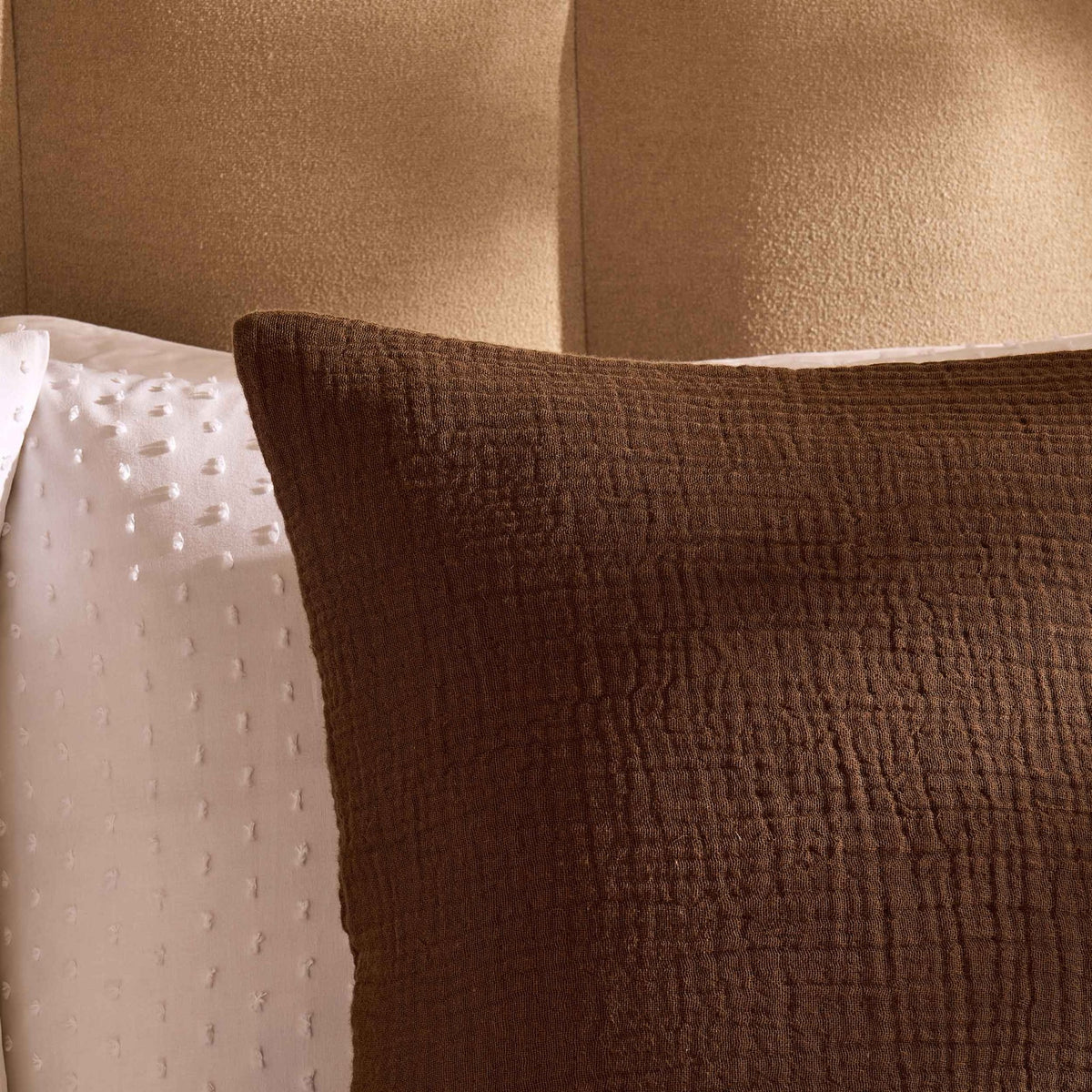 Savannah Set of 2 Tufted Muslin Cushion Covers - Chocolate - DUSK