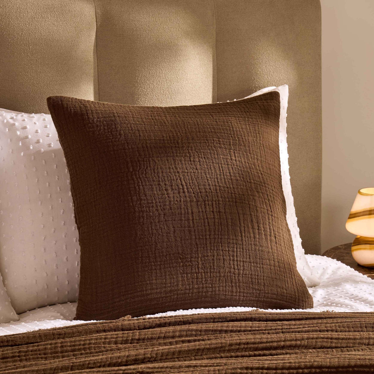 Savannah Set of 2 Tufted Muslin Cushion Covers - Chocolate - DUSK