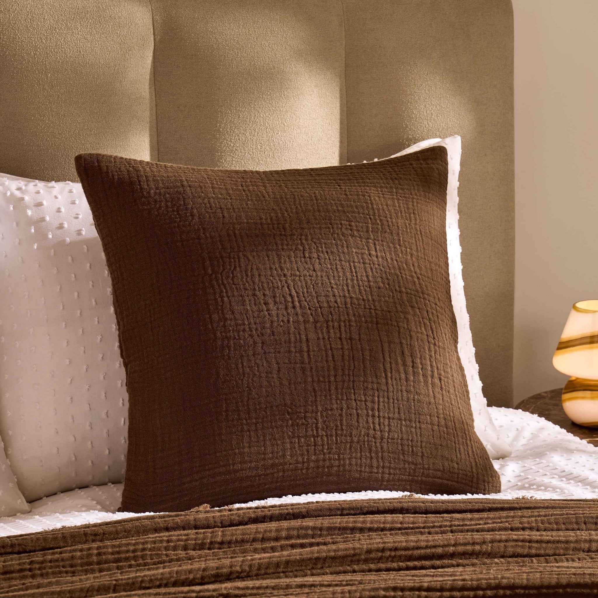 Savannah Set of 2 Tufted Muslin Cushion Covers - Chocolate - DUSK