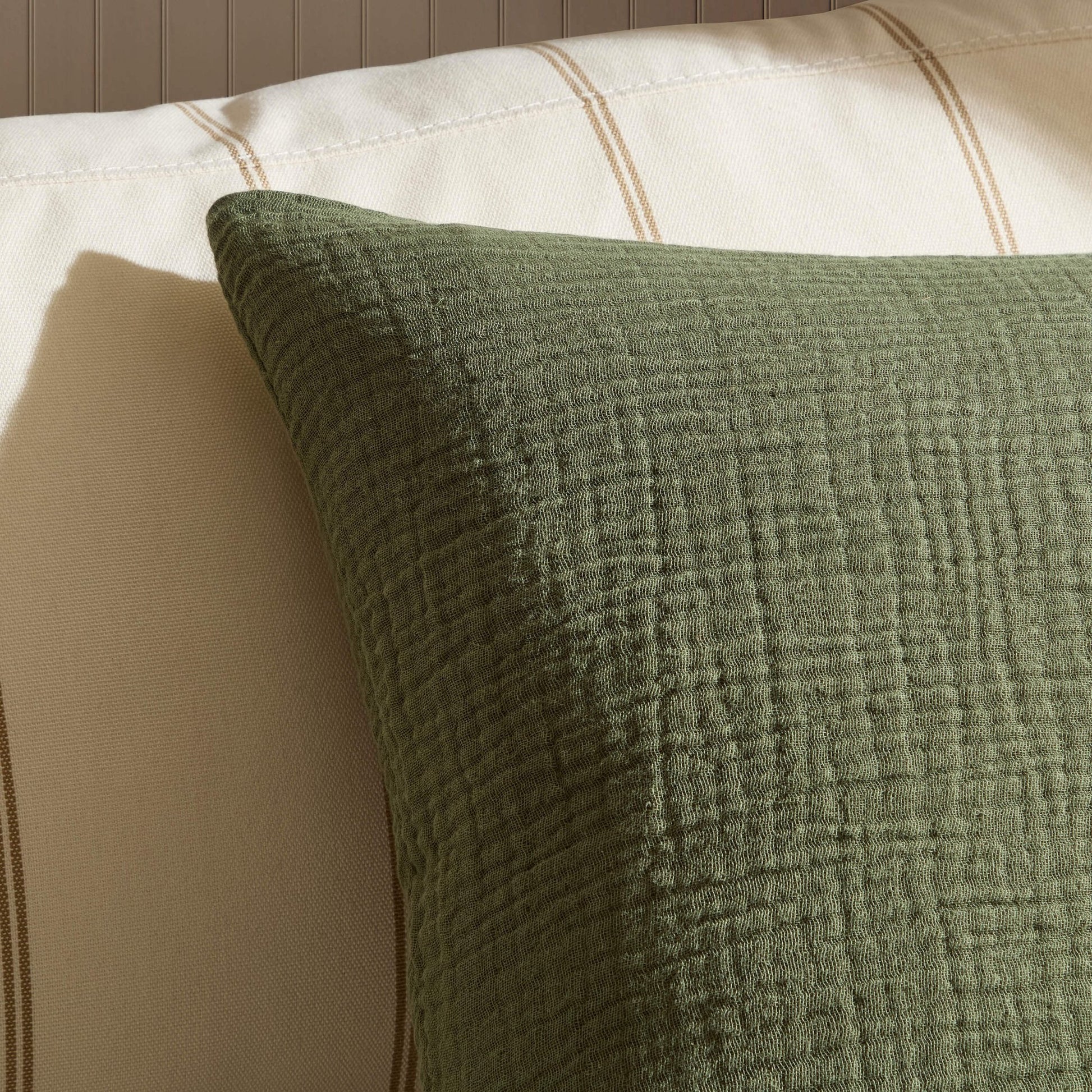 Savannah Set of 2 Tufted Muslin Sofa Cushion Covers - Olive Green - DUSK