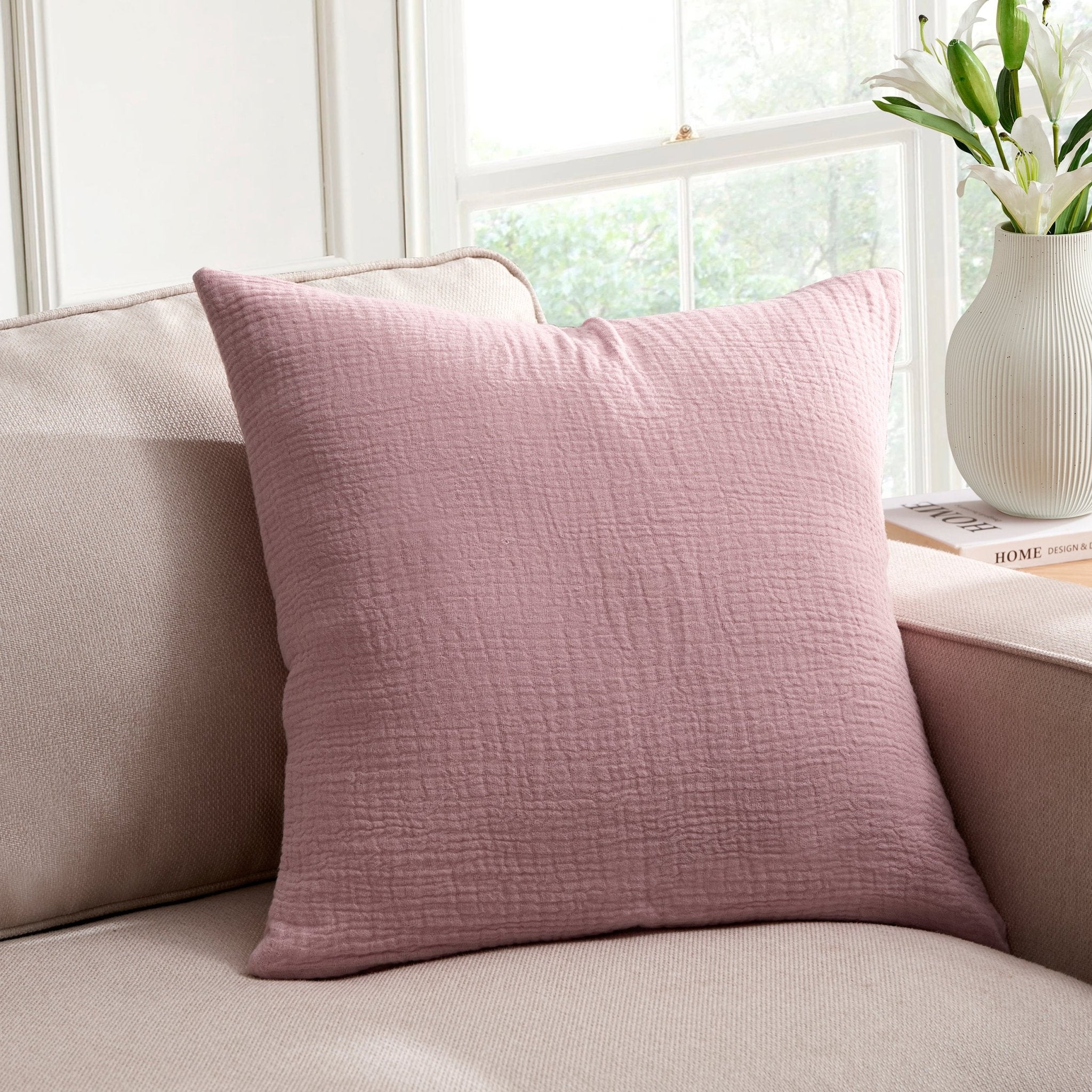 Savannah Set of 2 Tufted Muslin Sofa Cushion Covers - Rose - DUSK