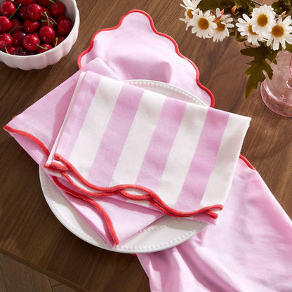Scallop Edge Set of 2 Tea Towels - Pink/Red - DUSK