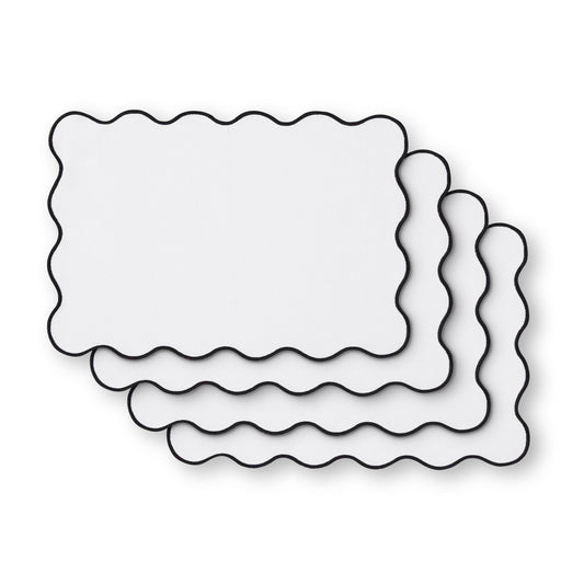 Scallop Edge Set of 4 Placemats - Off White/Black - DUSK