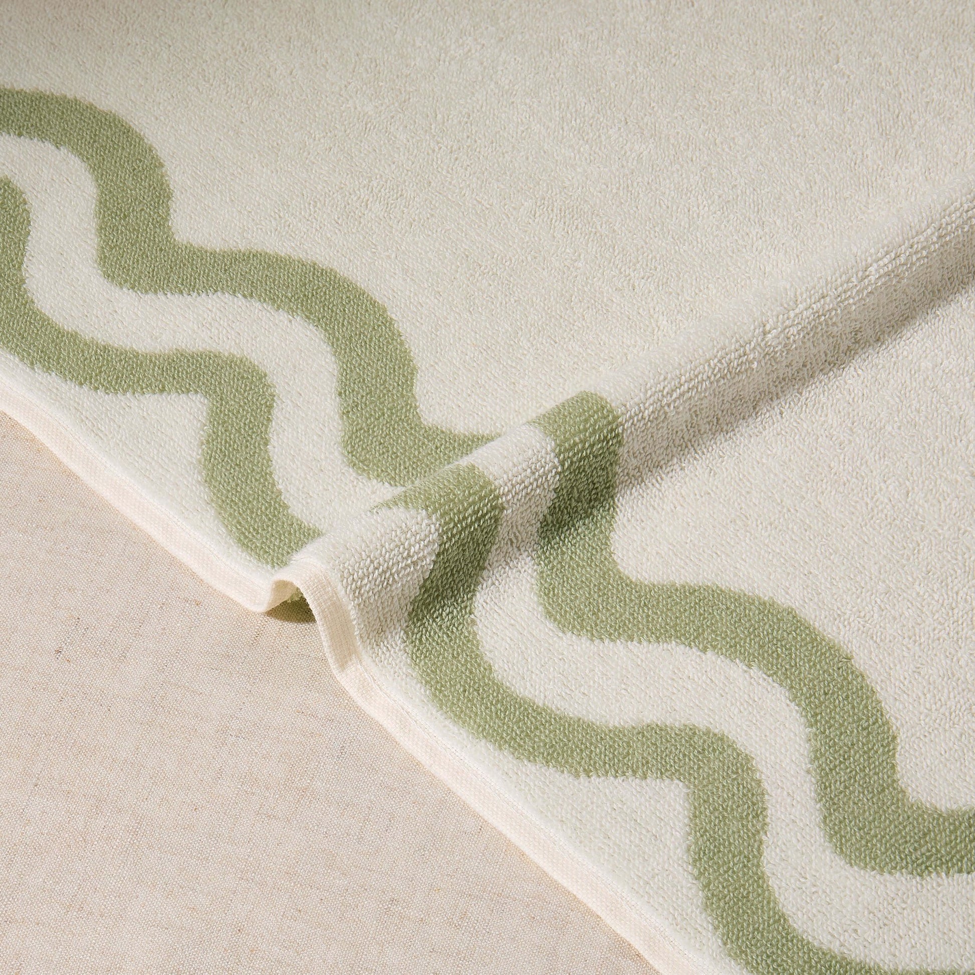 Scalloped Cotton Towels - Off - White/Olive - DUSK