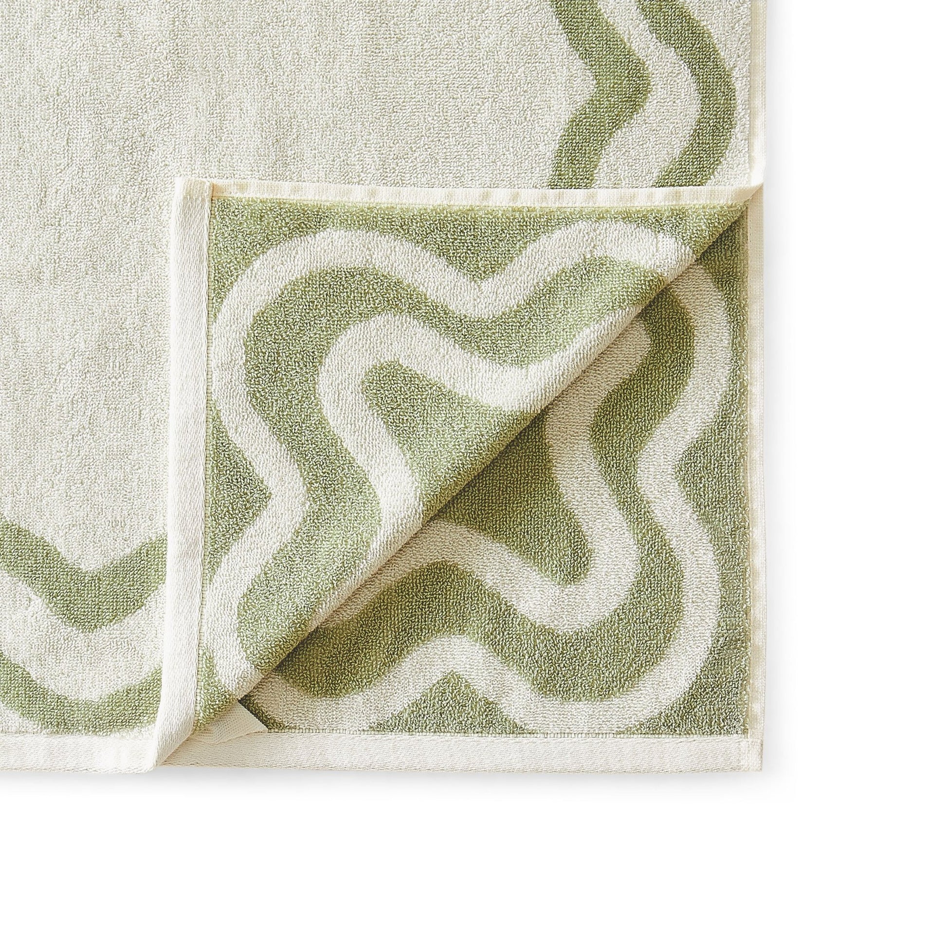 Scalloped Cotton Towels - Off - White/Olive - DUSK