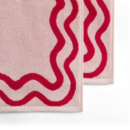 Scalloped Cotton Towels - Pink/Red - DUSK