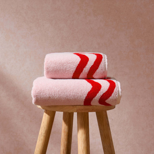 Scalloped Cotton Towels - Pink/Red - DUSK