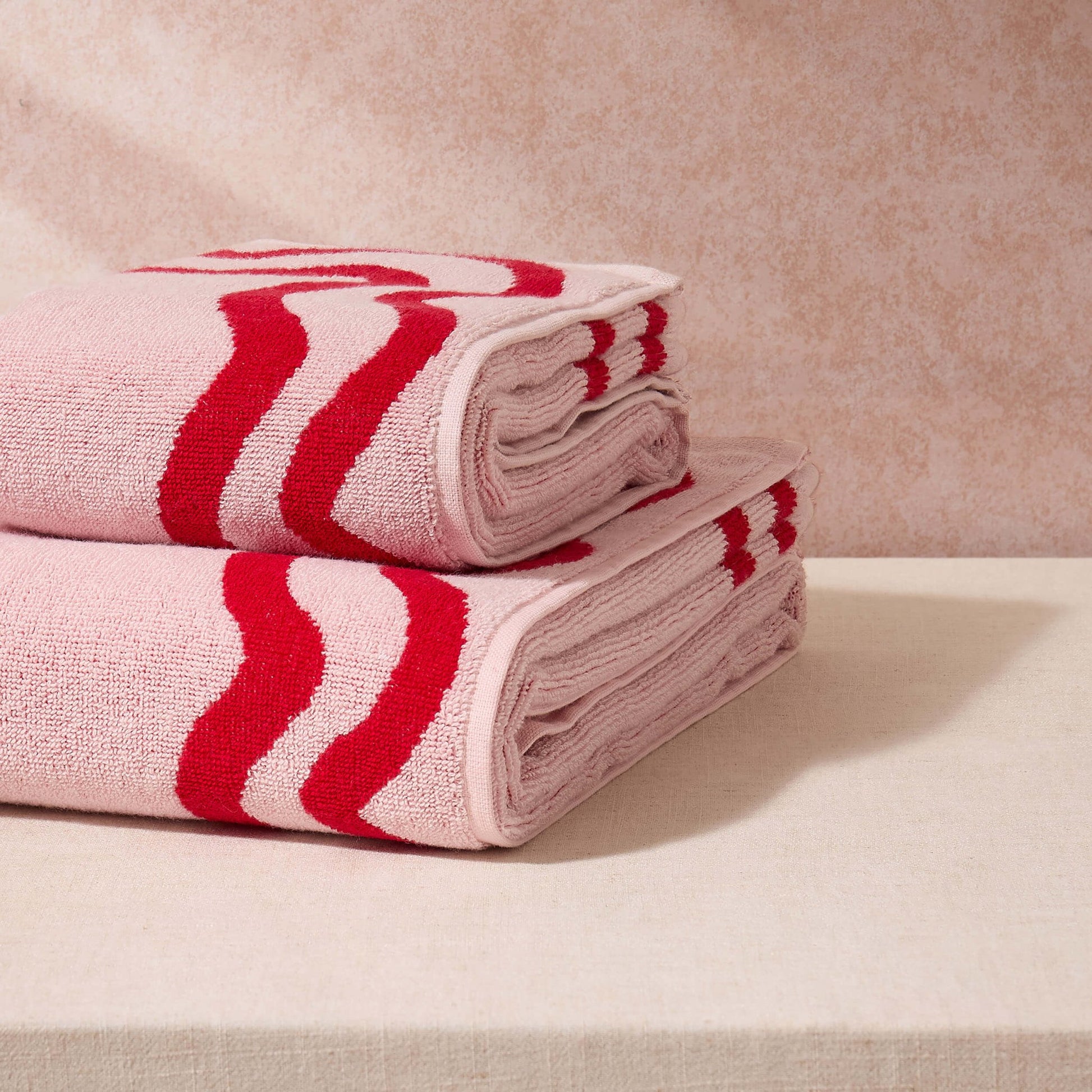 Scalloped Cotton Towels - Pink/Red - DUSK