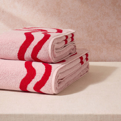 Scalloped Cotton Towels - Pink/Red - DUSK