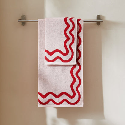Scalloped Cotton Towels - Pink/Red - DUSK