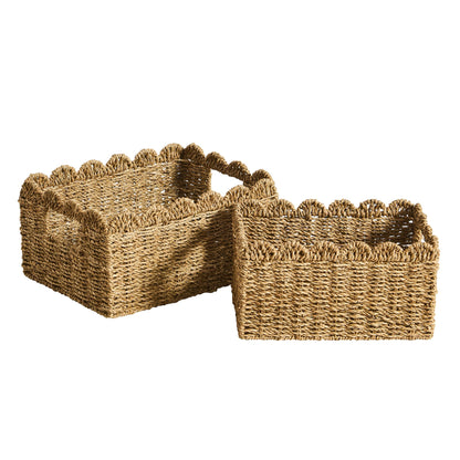 Scalloped Set of 2 Seagrass Baskets - Natural - DUSK