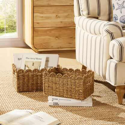 Scalloped Set of 2 Seagrass Baskets - Natural - DUSK
